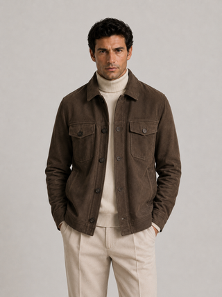 Overshirt in camoscio con interno in lana REDA