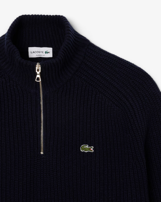 Maglione a collo alto in lana cardata con zip