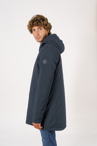 Parka con cappuccio in tessuto tecnico idrorepellente